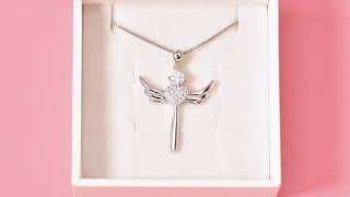 ✨Buy 1 Get 2nd 50% OFF✨ Yafeini Sterling Silver Zirconia Angel Wing Christian Cross Necklace.