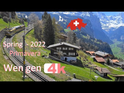 ?? SWITZERLAND - WENGEN - LAUTERBRUNNEN - Walking Tour beautiful villa - hermosos pueblos- 2022 - 4k