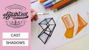 ✍🏼How to draw cast shadows from cube, cylinder and cone