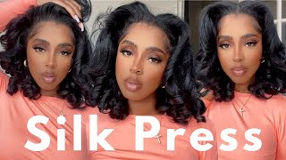 How To Silk Press Natural Hair At Home! Flatiron Curls *Weekly Routine*