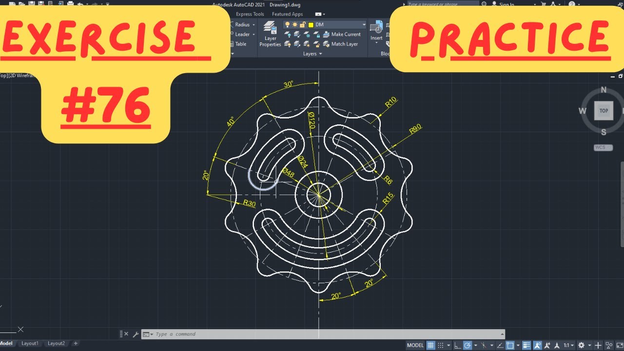 AutoCAD 2D Drawing Step By Step Practice for Beginners #76 - YouTube