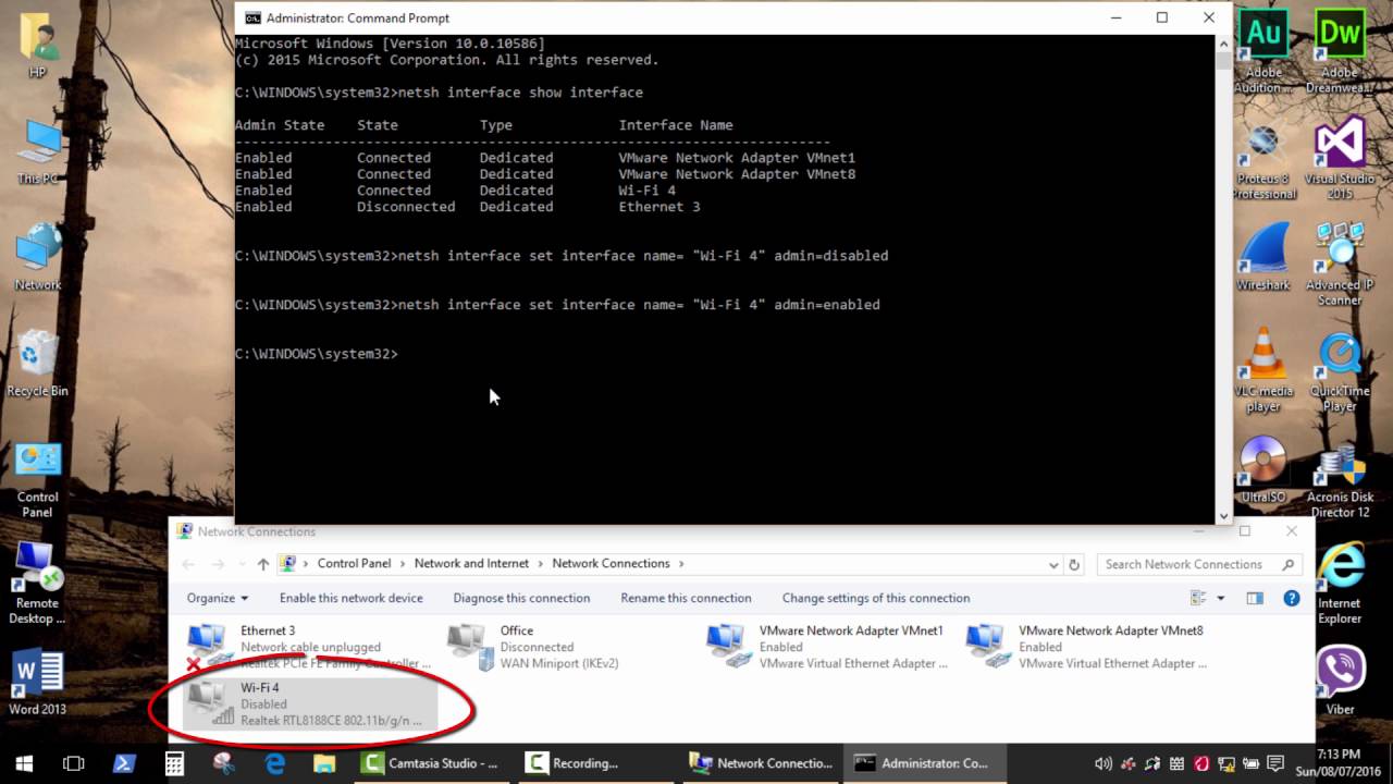 How to reset network adapter WiFi/ Ethernet using command prompt. Batch