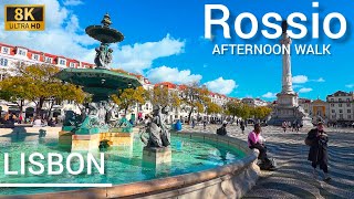 Rossio, Lisbon in Stunning 8K: Afternoon Stroll (Walking Tour)