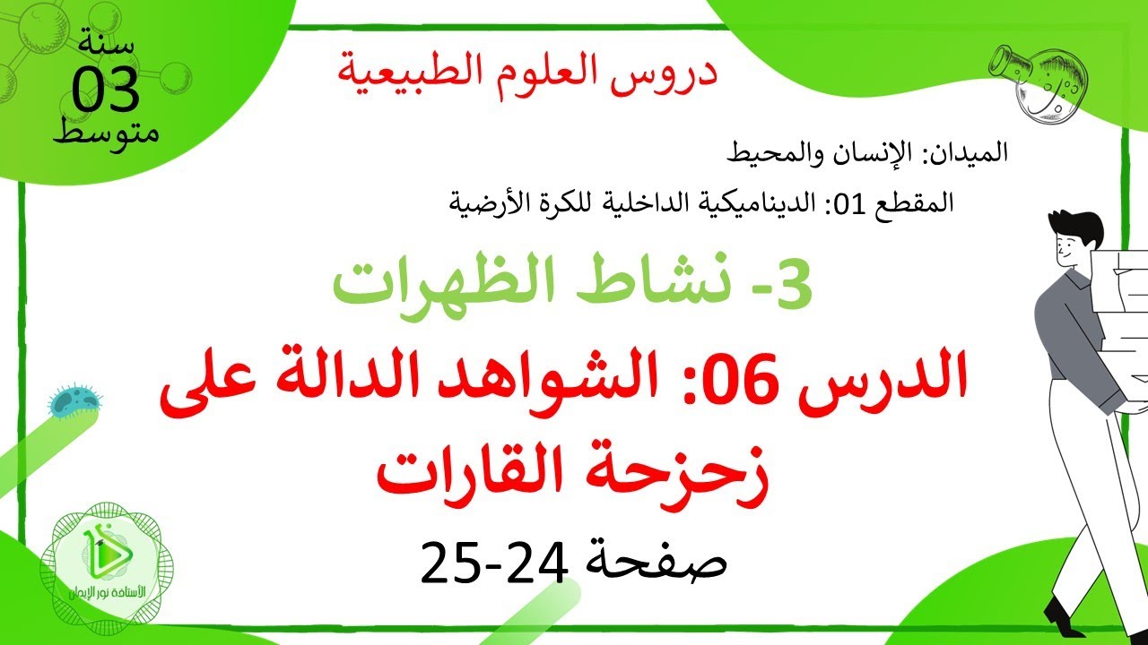 الدرس 06: الشواهد الدالة على زحزحة القارات صفحة 24-25 علوم طبيعية سنة 03 متوسط