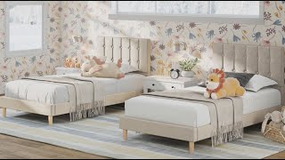 Elegant Beige Soft Velvet Twin Bed Frame: Luxurious and Sturdy screenshot 2