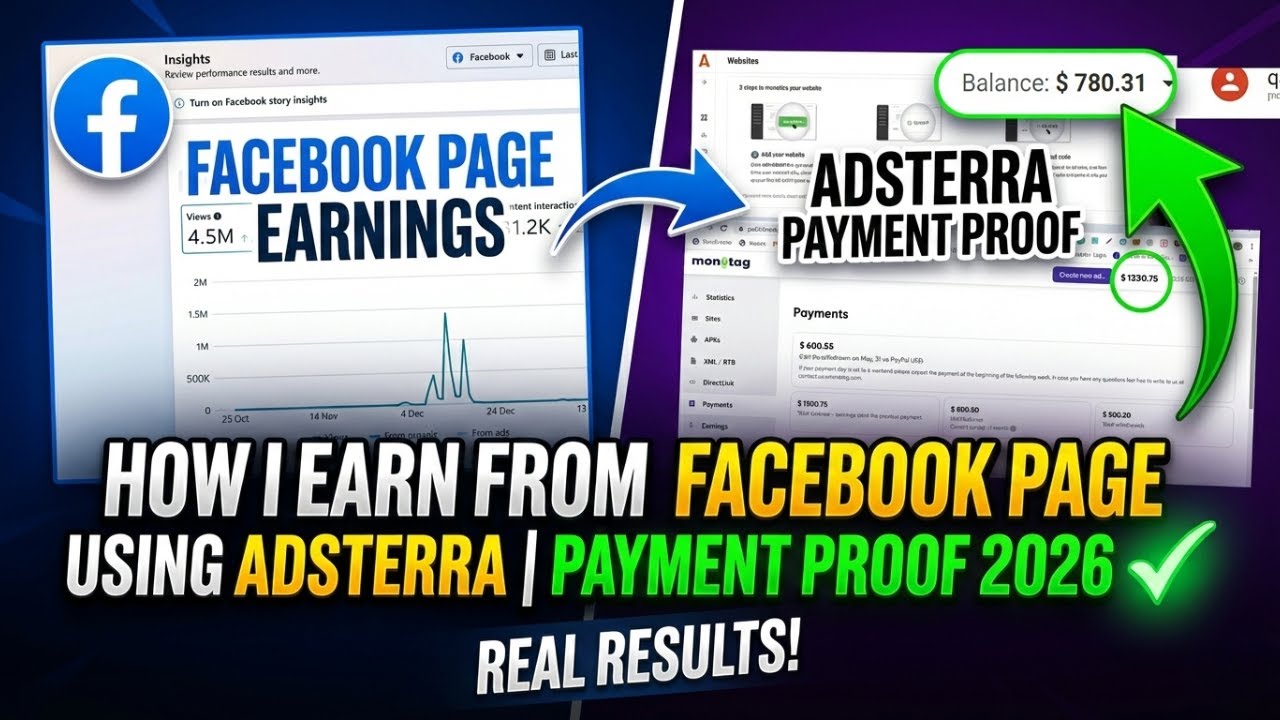 How I Earn from Facebook Page Using Adsterra | Payment Proof 2026 | adsterra & monetag 2000$ montly