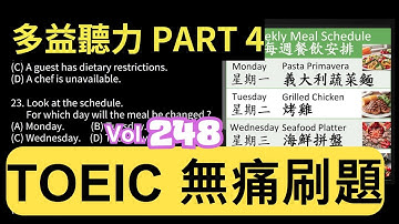 Day 248 多益聽力 Part 4 臨時盛宴 無界體驗  無痛刷題 突破多益 TOEIC成績 3分鐘速戰 #多益聽力 #多益 #toeic part4 #多益聽力練習 #托业