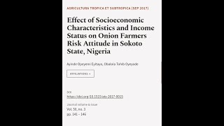 Effect of Socioeconomic Characteristics and Income Status on Onion Farmers Risk Attit... | RTCL.TV