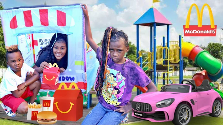 McDonalds Drive Thru Prank! Power Wheels Ride On Car Kids Fun Pretend Play Food