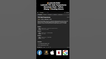 🔥Leetcode Daily! Leetcode 739. Daily Temperatures - Monotonic Stack   #faang 🏆#coding #shorts