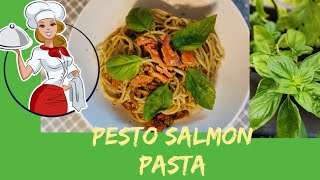 PESTO SALMON PASTA // HOW TO COOK PESTO PASTA W/ SALMON #pesto #pestopasta #salmon