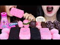 ASMR BLACK PINK DESSERTS (MOCHI, STRAWBERRY CHOCOLATE COVERED ICE CREAM, CRYSTAL MARSHMALLOW, OREO먹방