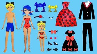 FAMILY DRESS UP LADYBUG & CAT NOIR PAPER DOLLS COSTUMES DRESSES ACCESSORIES PAPERCRAFTS