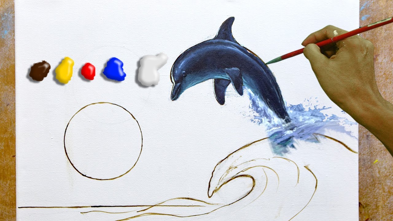 How to Paint Realistic Dolphin on Full Moon in Acrylics / Time-lapse / JMLisondra