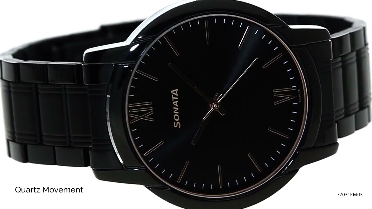 Buy Online Sonata Quartz Analog with Day and Date Black Dial Watch for Men  - 77082ym08 | Titan