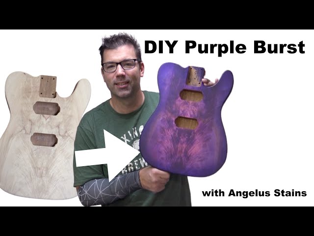 Purple Raspberry burst with Angelus Leather Dyes on a guitar body 