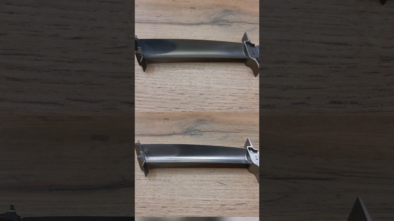 Лопатка газотурюинного двигателя в аквабласте WasserJet 