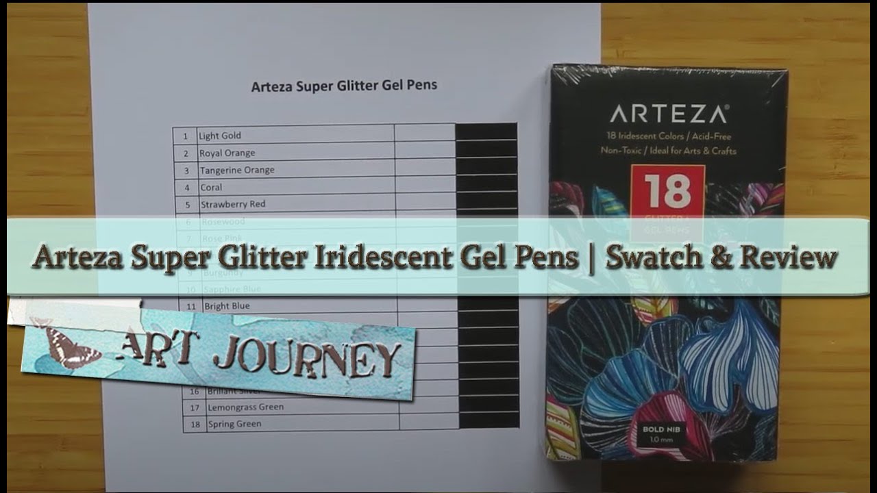 Arteza Super Glitter Iridescent Gel Pens, Swatch & Review