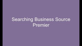 Searching Business Source Premier