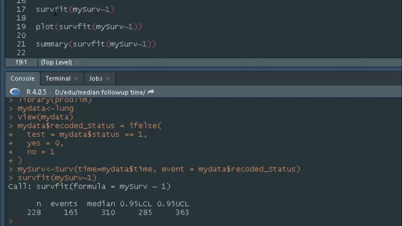 Calculate Median Follow-up time and Median Survival time using R - YouTube