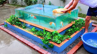 How To Make Koi Pond with Large Infinity Glass Window - Design And Decorations