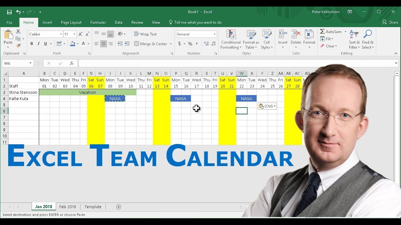 team travel calendar excel