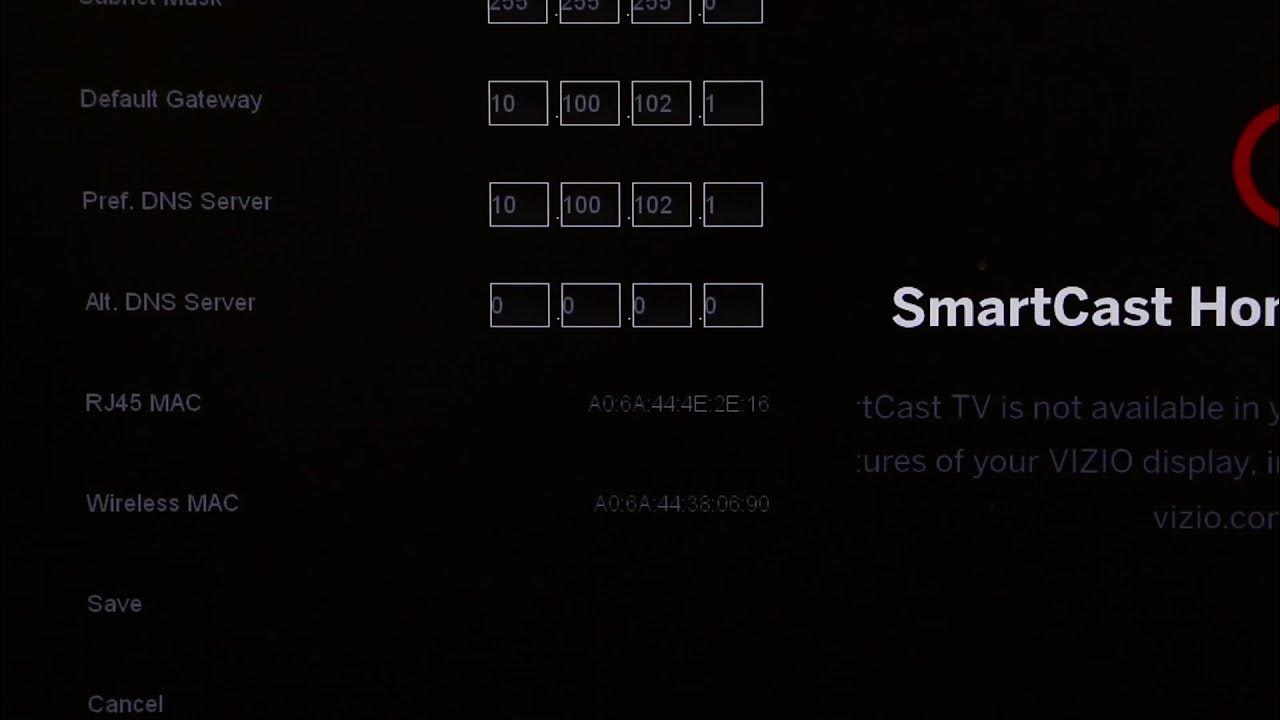 osApps VIZIO TV find MAC address YouTube