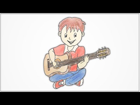 How to draw a boy playing guitar step by step