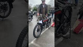 1918 Dart JAP Vintage Motorcycle fired up at the Brooklands 100.