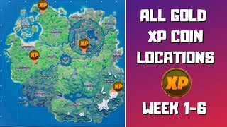 All 4 Gold XP Coins Locations in Fortnite (week 1-6)! - Good as Gold Punch Card