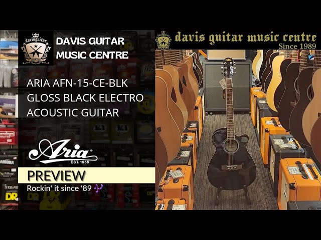 Aria AFN-15-CE-BLK Gloss Black Electro Acoustic Guitar at