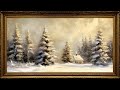 Home Beneath The Snow Pines Vintage Oil Painting Christmas Framed TV Art Screensaver With Music