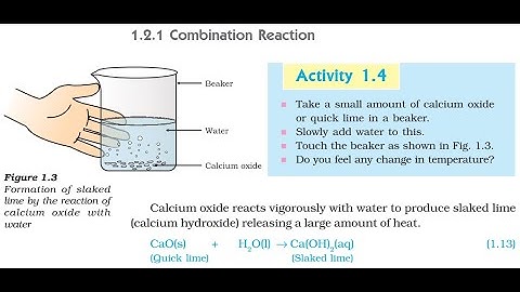 Science | Activity 1.4 | Calcium oxide + water →Calcium hydroxide (Exothermic, Combination Reaction)