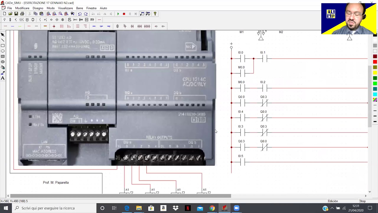 Ciclo pneumatico A+/B+/B-/A- ripetitivo in logica programmabile