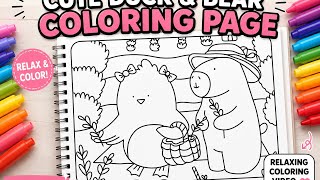 Cute Duck Bear Coloring Page Relaxing Coloring Book for Stress Relief