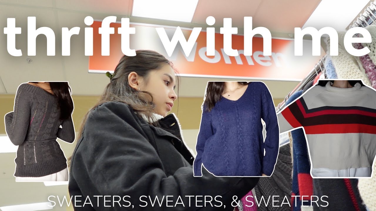 THRIFT WITH ME for fall sweaters + try-on haul | MSBLUE Jewelry - YouTube
