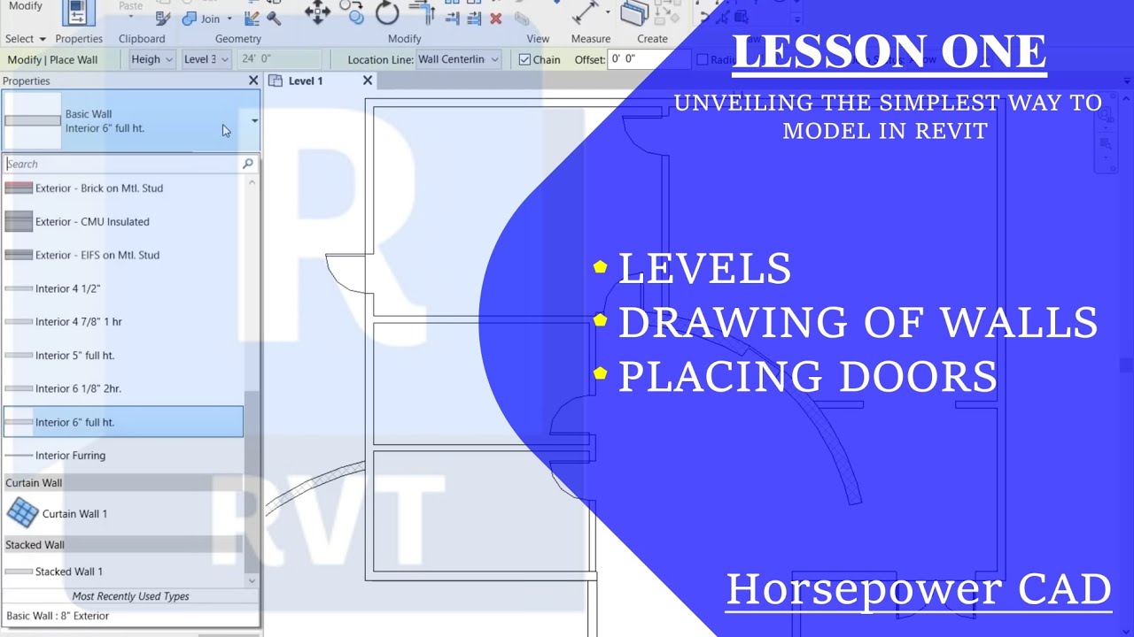 Как задать уровни || Чертеж стен || Размещение дверей в #Revit @horsepowercad