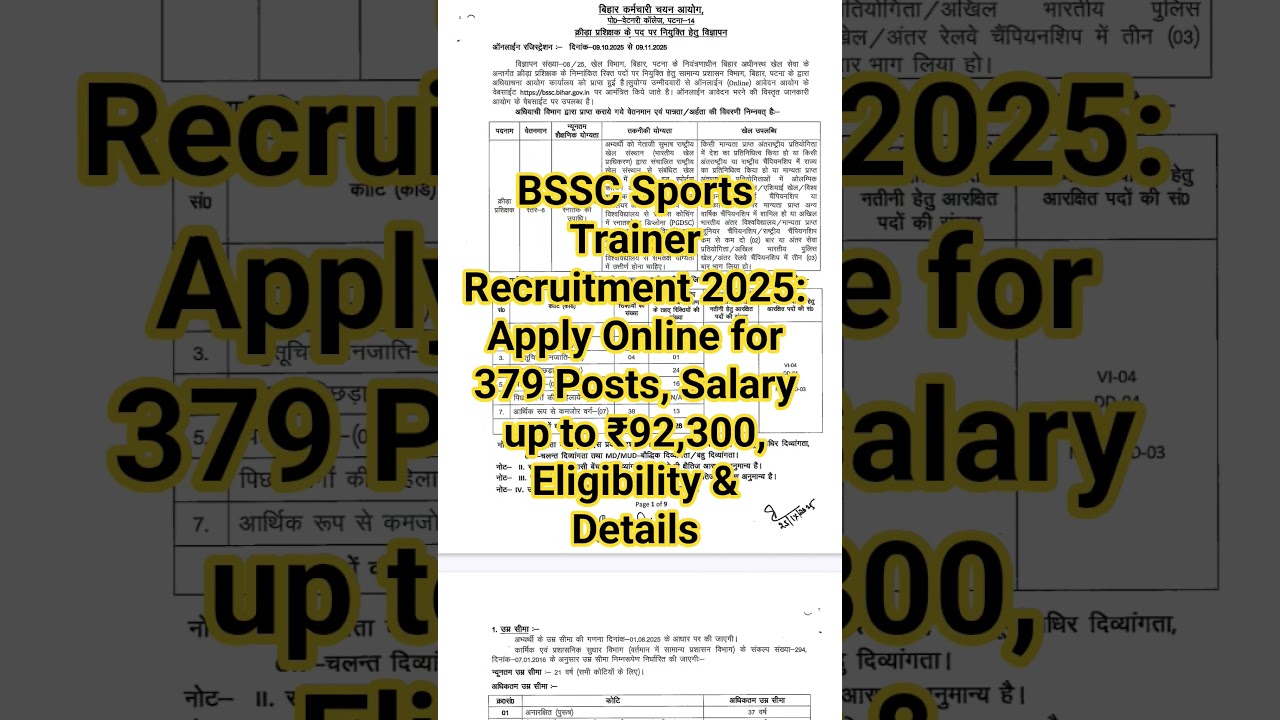 BSSC Sports Trainer Recruitment 2025: Apply Online for 379 Posts, Salary up to ₹92,300