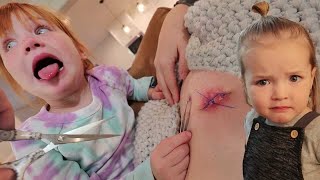 Doctor Adley removes Stitches!!  Brave Mom \& Kids surprise me with drone! family pirate island visit