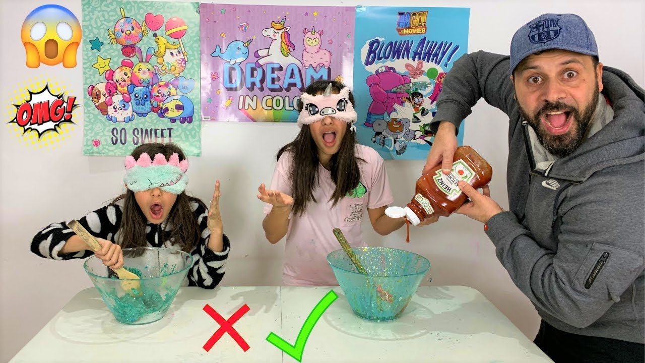 DAD Cheated!! BLINDFOLDED SLIME PRANK CHALLENGE - YouTube