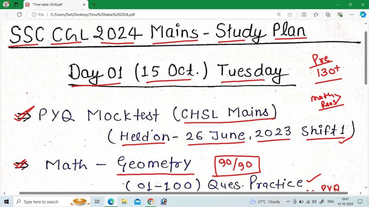 SSC CGL Mains 2024 | Free Study Plan Day - 01 | Best Strategy For SSC ...