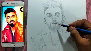 Drawing outline of Indian cricketer kl rahul using scale method step by step