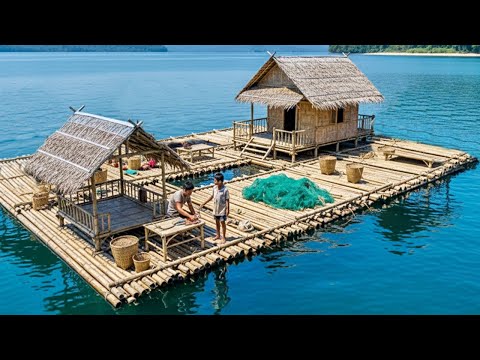 رجل يبني منزل ا عائم ا من الخيزران لعائلته من البداية إلى النهاية بقلم  5