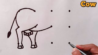 Cow Drawing Easy | How to Draw Cow From 12 Dots | Cow Drawing For Beginners