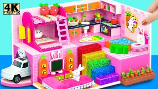 (Craft) How To Make Cutest Pink Bunny House with Bunk Bed from Cardboard ❤️ DIY Miniature House