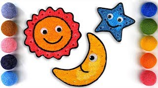 Coloring Sun, moon, star characters with Foam clay for Kids, Toddlers
