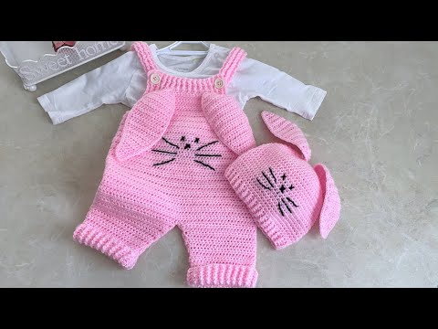 Tavşanlı Bebek Tulumu / Tığ işi Salopet Tulum / Bahçıvan Model Bebek Tulum / 0-3 Ay /Unisex model