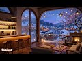 Cozy Winter Café Jazz ☕ Snowfall Riverside Village Ambience | Jazz for Study, Work & Relax