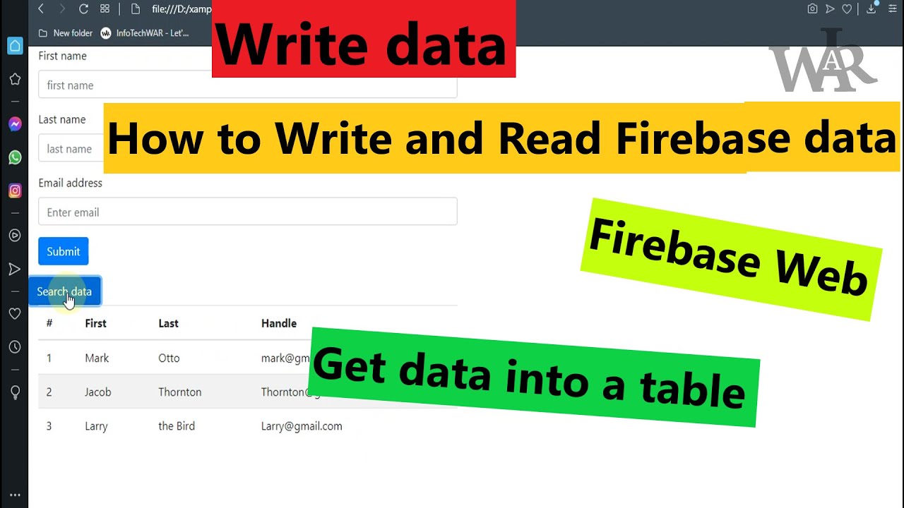 firebase web CRUD write data and get them to a table - firebase web create  update delete - YouTube