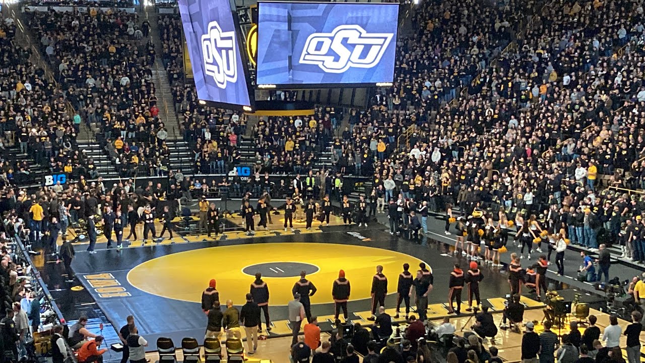 Iowa Hawkeyes wrestling vs Oklahoma State Cowboys entrance and